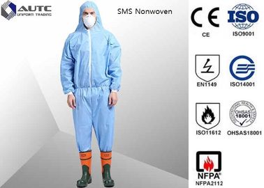 L Blue PE Laminated Fabric With SMS Non-Woven Chemical Resistant Coveralls