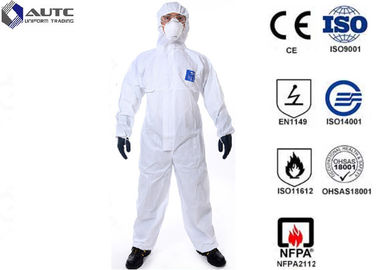 3XL White PE Laminated Fabric With SMS Non-Woven Chemical Resistant Coveralls