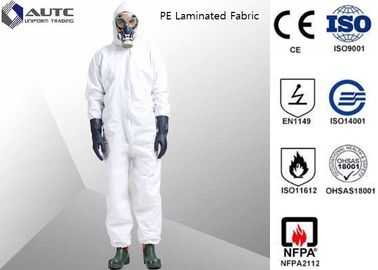 S-XXL White PE Laminated Fabric With SMS Back Panel Chemical Protective Suit