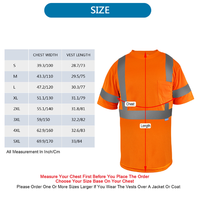 Wholesale Fluorescent Orange O Neck Reflective Safety Mens Custom Logo Sleeve Hi Vis T Shirt