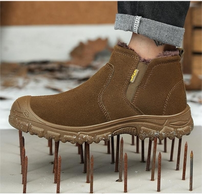 Wool And Thickened Warm And Cold Steel Coated Head Anti-Smash And Anti-Puncture Cowhide Solid Bottom Light Cotton Shoes