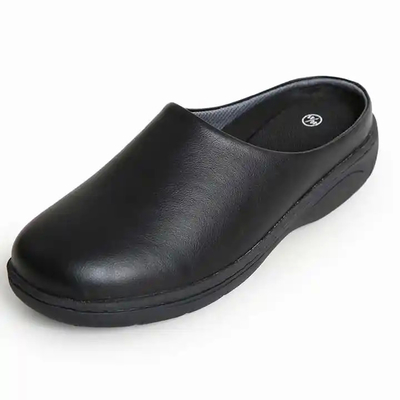 Casual Black Lightweight Nurse Shoes Non Slip Rubber Sole Slippers Waterproof Cowhide Leather Chef Shoes