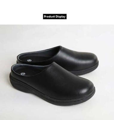 Casual Black Lightweight Nurse Shoes Non Slip Rubber Sole Slippers Waterproof Cowhide Leather Chef Shoes