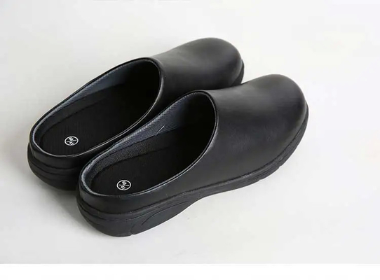 Casual Black Lightweight Nurse Shoes Non Slip Rubber Sole Slippers Waterproof Cowhide Leather Chef Shoes