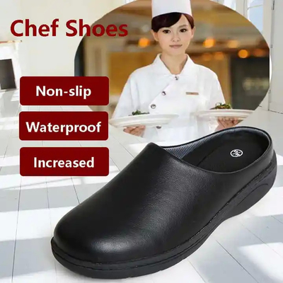 Casual Black Lightweight Nurse Shoes Non Slip Rubber Sole Slippers Waterproof Cowhide Leather Chef Shoes