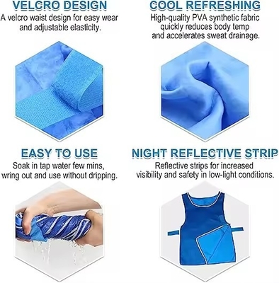 Evaporative Ice Cooling Vest Blue PVA Water Activated Vests With Reflective Tape Air Conditioner Jacket For Outdoor