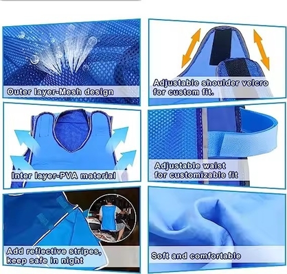 Evaporative Ice Cooling Vest Blue PVA Water Activated Vests With Reflective Tape Air Conditioner Jacket For Outdoor
