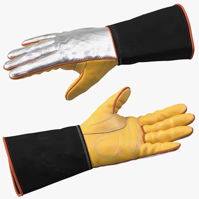 Yellow Black Weld Glove Reflective Waterproof 4 Layer Heat Shield Welding Glove Xl Leather Gloves 41cm For Welding