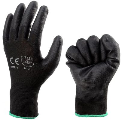 Industrial Electron Work Safety Black Polyurethane Guantes PU Coated Gloves EN388 4131X