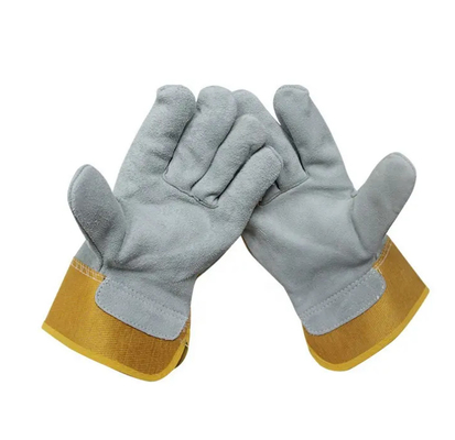 Short Stripe Back Safety Cuff Patched Palm Cow Grain Leather Welding Work Gloves For Welder