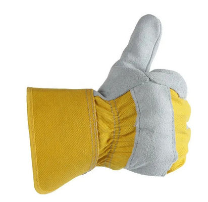 Short Stripe Back Safety Cuff Patched Palm Cow Grain Leather Welding Work Gloves For Welder