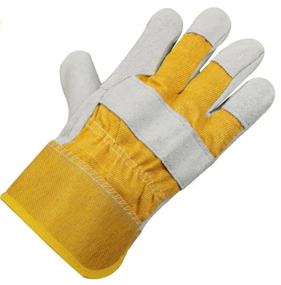 Short Stripe Back Safety Cuff Patched Palm Cow Grain Leather Welding Work Gloves For Welder