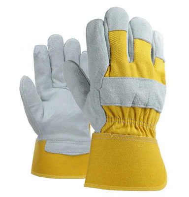 Short Stripe Back Safety Cuff Patched Palm Cow Grain Leather Welding Work Gloves For Welder