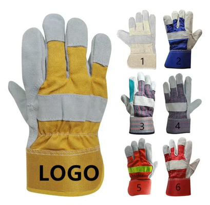 Short Stripe Back Safety Cuff Patched Palm Cow Grain Leather Welding Work Gloves For Welder