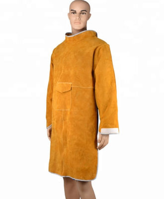 Durable Cow Leather Welding Clothes Long Coat Apron Protection Clothes PPE Safety Wear