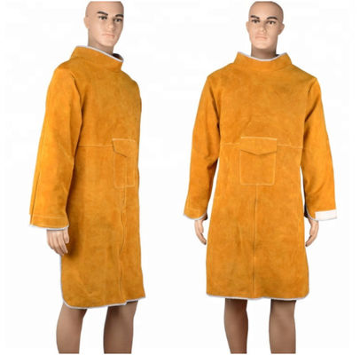 Durable Cow Leather Welding Clothes Long Coat Apron Protection Clothes PPE Safety Wear