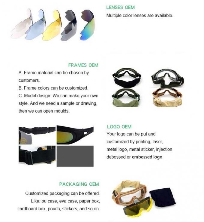 Spherical Military Style Sunglasses , Ballistic Shooting Glasses Elastic Headband Strap